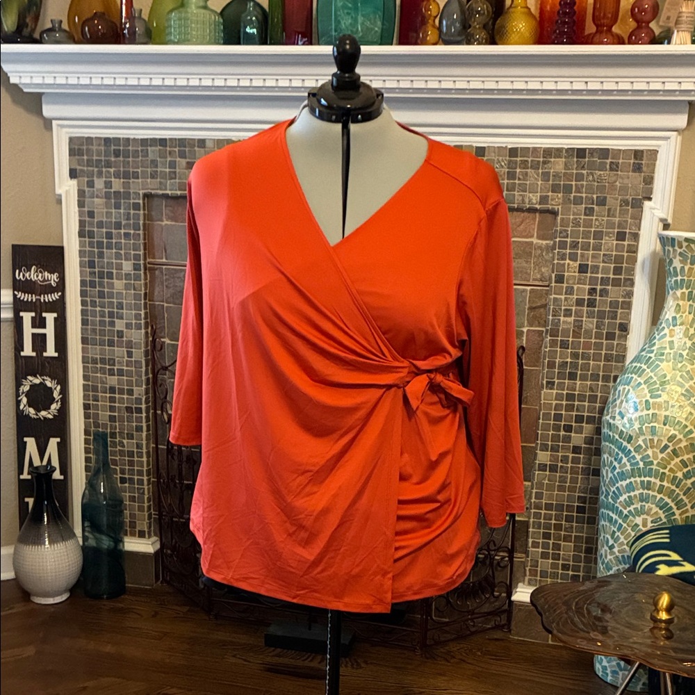 Avenue Vibrant Orange Wrap Blouse